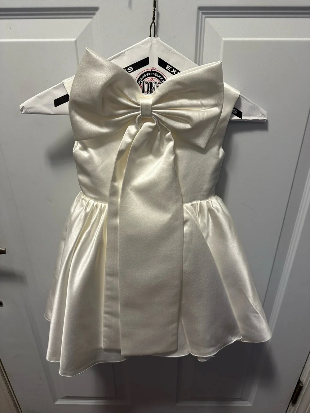 Classic Ivory Satin Bow-Accent Girls' Dress